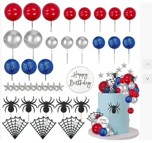 37 PCS Spinne Kuchen Topper CHUNLINLAODA-spiderm tortendeko,Spinne Web Kuchen Dekorationen spiderm Thema Kuchen Dekor,Glitter Spinne Happy Birthday Toppers für Jungen Männer (Multicolor 1) von CHUNLINLAODA