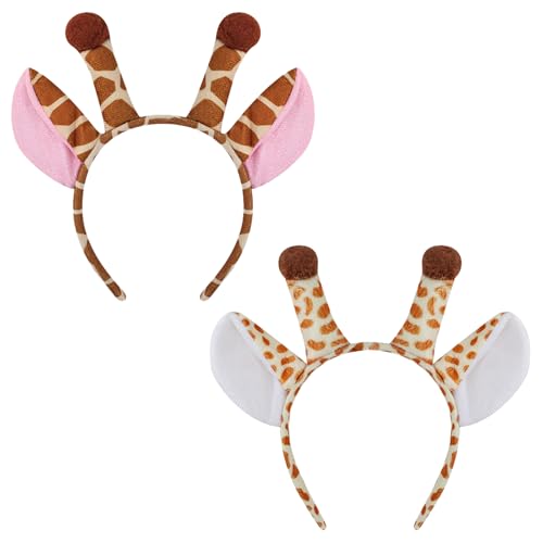 CHUNLINLAODA 2 Stück Giraffe Haarreif, Tier Haarreife, Giraffe Haarreif mit Ohren, Giraffenhörne, Giraffe Kostüm Kinder Damen Zubehör für Karneval Halloween Motto Party (A) von CHUNLINLAODA