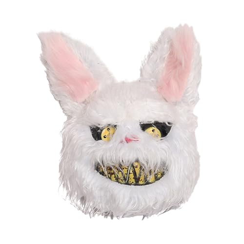 CHUNLINLAODA-Halloween Gruselige Häschen Maske gruselige Blutige Hasenmaske Blutige Kaninchen Maske Horror Hasenmaske Blutige Hasenmaske pelzige Hasenmaske für Erwachsene Halloween Cosplay (Weiß) von CHUNLINLAODA