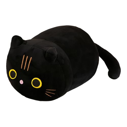 CHUNLINLAODA Schwarze Katze Plüschtier Schwarzes Katzen-Stofftier Niedliches Kopfkissen Katzen Kuscheltier Weiches Plüschkissen Weihnachten Geburtstagsfeier Geschenke für Kinder 25 cm (Schwarz) von CHUNLINLAODA