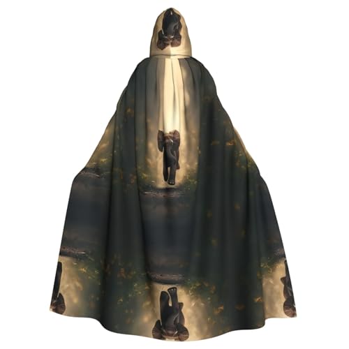CHUNMINW Afrikanischer Elefanten-Aufdruck, Kapuzenumhang, Halloween-Umhang, lustiger Bademantel für Erwachsene, Cosplay, Hexe, Wikinger-Kostüm von CHUNMINW