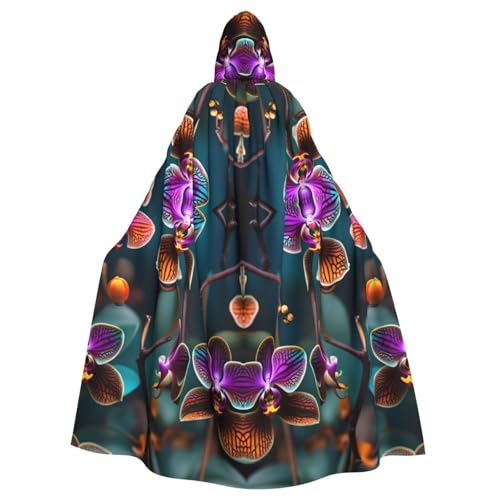 CHUNMINW Blaugrün und orange Orchideen-Druck, Kapuzenumhang, Halloween-Umhang, lustiger Robe für Erwachsene, Cosplay, Hexe, Wikinger-Kostüm CHUNMINW Blaugrün und orange Orchideen-Druck, Kapuzenumhang, Halloween-Umhang, lustiger Robe für Erwachsene, Cosplay, Hexe, Wikinger-Kostüm von CHUNMINW