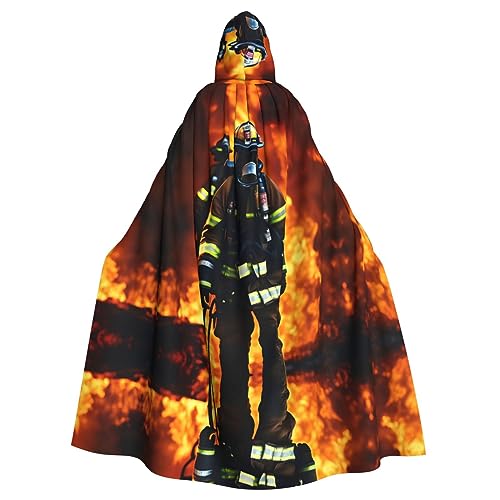 CHUNMINW Feuerwehrmann Feuerwehrmann Flamme Druck Kapuzenumhang Halloween Umhang Lustiger Robe für Uni Erwachsene Cosplay Hexe Wikinger Kostüm von CHUNMINW
