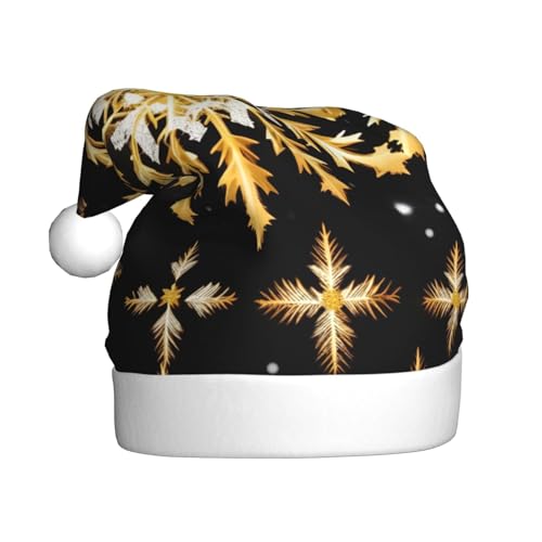 CHUNMINW Goldene Weihnachtsmütze mit Schneeflocken-Aufdruck, personalisierbar, für Damen, Erwachsene, Samt-Weihnachtsmütze, Plüsch-Weihnachtsmütze CHUNMINW Goldene Weihnachtsmütze mit Schneeflocken-Aufdruck, personalisierbar, für Damen, Erwachsene, Samt-Weihnachtsmütze, Plüsch-Weihnachtsmütze von CHUNMINW