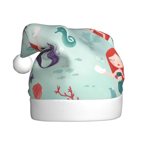 CHUNMINW Schöne Weihnachtsmütze mit Meerjungfrauen-Aufdruck, personalisierte Weihnachtsmütze für Damen, Erwachsene, Samt-Weihnachtsmütze, Plüsch-Weihnachtsmütze CHUNMINW Schöne Weihnachtsmütze mit Meerjungfrauen-Aufdruck, personalisierte Weihnachtsmütze für Damen, Erwachsene, Samt-Weihnachtsmütze, Plüsch-Weihnachtsmütze von CHUNMINW