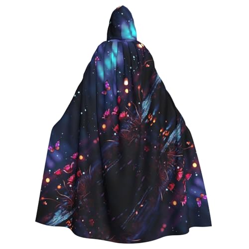CHUNMINW Umhang mit Kapuze und Tulpenmotiv und Schmetterlings-Aufdruck, Halloween-Umhang, lustiger Bademantel für Erwachsene, Cosplay, Hexe, Wikinger-Kostüm, Violett von CHUNMINW