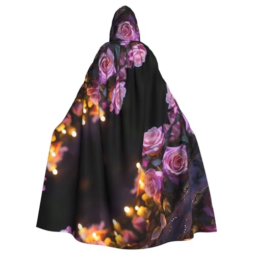 CHUNMINW Umhang mit lila Blumen und Kerzen mit Kapuze, Halloween-Umhang, lustiger Bademantel für Erwachsene, Cosplay, Hexe, Wikinger-Kostüm von CHUNMINW
