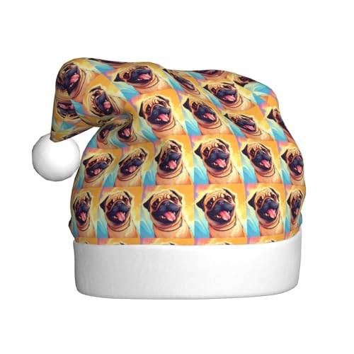 CHUNMINW Weihnachtsmütze mit Cartoon-Mops-Druck, personalisierbar, für Erwachsene, Samt, Weihnachtsdekoration CHUNMINW Weihnachtsmütze mit Cartoon-Mops-Druck, personalisierbar, für Erwachsene, Samt, Weihnachtsdekoration von CHUNMINW