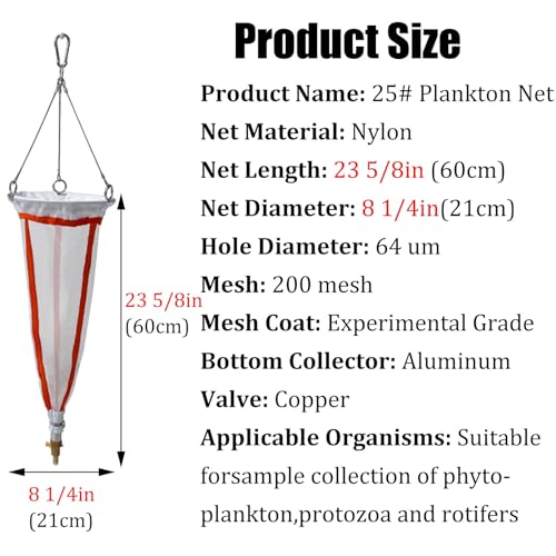 Planktonnetz Ozean-Plankton-Probenahmenetz - 64 112 ‌µm, Planktonnetz Ausziehbarer Stange, Experimentelle Phytoplankton-Sammelnetze Aquatische Mikroorganismen(200 mesh,3.3-8.2ft/1m-2.5m) von CHZFFD