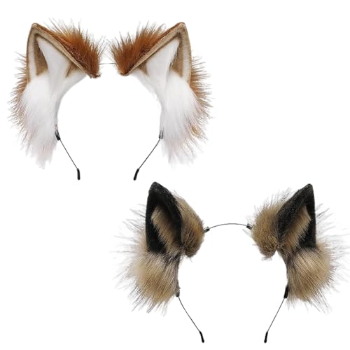 CHarmeFleur Pack of 2 Handgemacht Wolf Fuchs Ohren Tier Cosplay Süss Kopf Accessoires für Halloween (Braun und schwarz) von CHarmeFleur