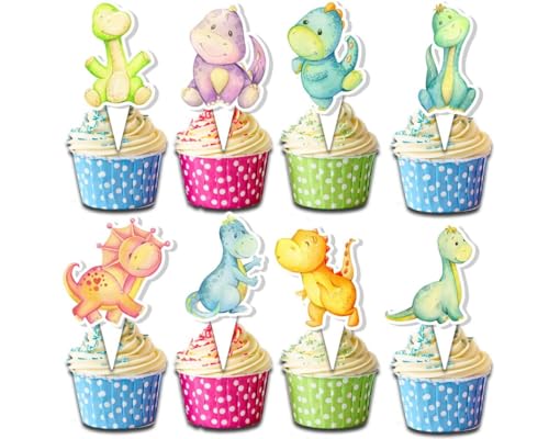 CharmeFleur 24 Stück Dinosaurier Cupcake Toppers Dinosaurier Baby Shower Decorationen süße Dino Partydecorationen für Kindergeburtstage und Baby Showers von CHarmeFleur
