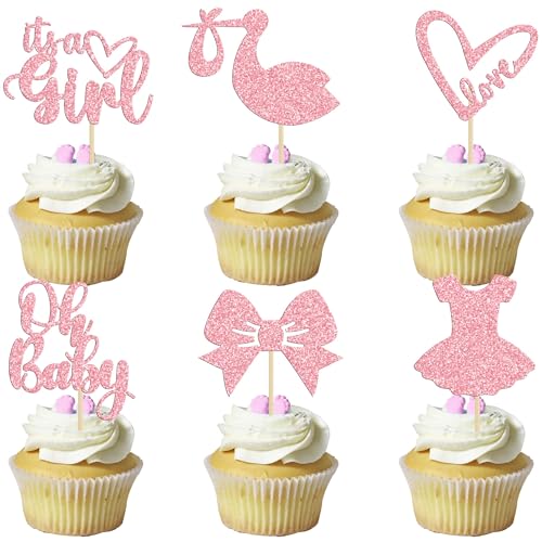 CharmeFleur 30 Pcs Oh Baby Cupcake Toppers It's a Girl Cupcake Toppers mit Schleife Kleid Herz Rosa Glitzer Kuchen Zierpflöckchen Dekorationen für Baby Dusche Mädchen CharmeFleur 30 Pcs Oh Baby Cupcake Toppers It's a Girl Cupcake Toppers mit Schleife Kleid Herz Rosa Glitzer Kuchen Zierpflöckchen Dekorationen für Baby Dusche Mädchen von CHarmeFleur
