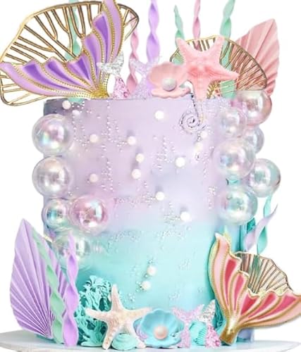 CharmeFleur Meerjungfrau Cupcake Toppers Meerjungfrau Geburtstagsdecorationen Große Meerjungfrauen Schwanze Seetang Blasen Muscheln und Goldene Ginkgo Blätter Cupcake Set für Unter-dem-Meer Cupcake CharmeFleur Meerjungfrau Cupcake Toppers Meerjungfrau Geburtstagsdecorationen Große Meerjungfrauen Schwanze Seetang Blasen Muscheln und Goldene Ginkgo Blätter Cupcake Set für Unter-dem-Meer Cupcake von CHarmeFleur