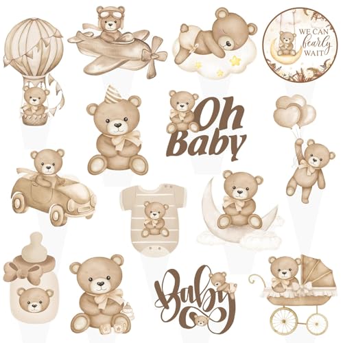 CharmeFleur Teddy Bär Cupcake Toppers 24 Stück Wir können kaum warten Cupcake Toppers Bär Baby Shower Dekoration Oh Baby Bär Cupcake Zähler für Bären Thema Geburtstags Party Artikel von CHarmeFleur