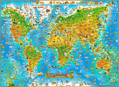 1000 Teile Puzzle für Erwachsene Tiere der Welt Puzzles Tiere Karte Puzzle Erdkarte Herausforderung Puzzles Lernspiel Spielzeug für Kinder Teenager von CHengQiSM