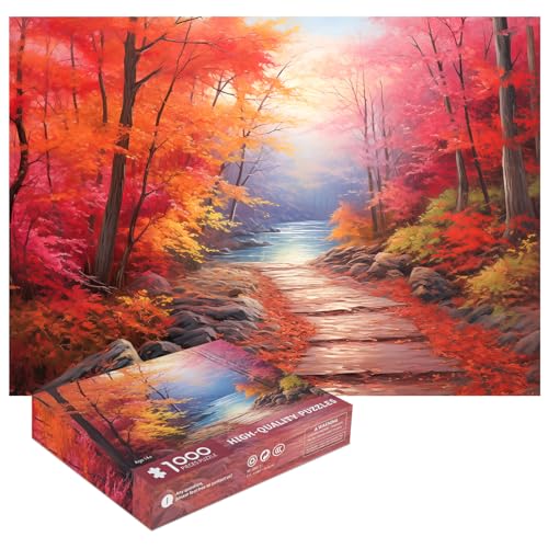 1000 Teile Puzzles für Erwachsene-Ahorn Pfad Stichsägen 1000 Teile Roter Ahorn Wald Puzzles für Erwachsene 1000 Teile Ahorn Creek Ölgemälde Puzzle 1000 Teile Stichsäge 1000 Teile von CHengQiSM