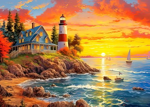 1000 Teile Puzzles für Erwachsene - Leuchtturm Malerei DIY Herausfordernde Puzzle von CHengQiSM