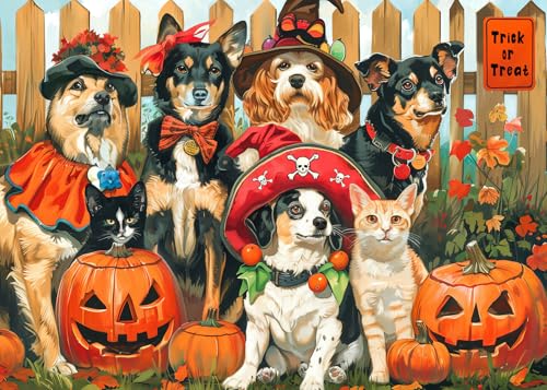 Glückliches Halloween 1000 Teile Puzzle für Erwachsene - Welpe Gruppe Foto Puzzles mit Halloween Hunde Motiv von CHengQiSM