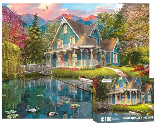 Sommerhaus Puzzle 100 Teile - Berg Villa Landschaft Puzzle für Erwachsene und Senioren von CHengQiSM