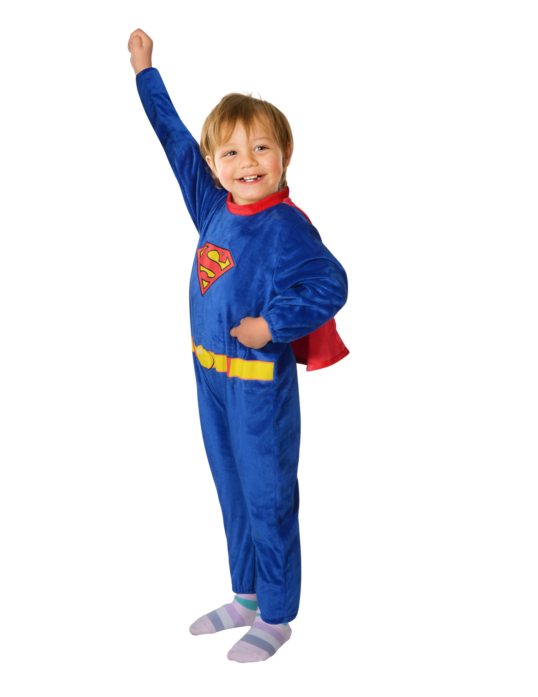 Flauschiges Superman-Kostüm für Babys blau-rot-gelb von KARNEVAL-MEGASTORE