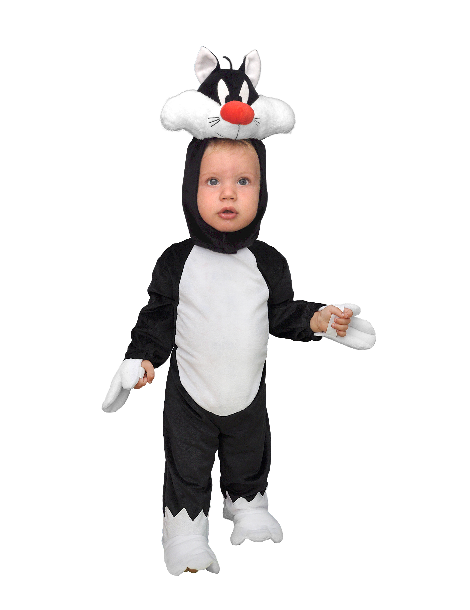 Sylvester-Kostüm für Babys offizielle Warner Bros schwarz-weiß-rot von KARNEVAL-MEGASTORE