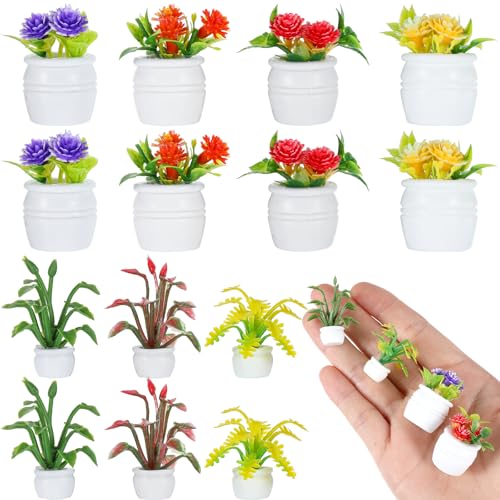 14 Stück Miniatur Bonsai Pflanze,Miniatur Puppenhaus Blumen Set,Puppenhaus Mini Garten Topfpflanzen,Miniatur Fee Garten Zubehör Blumen für Puppenhau Garten Dekorationen(7 Stile) von CIATBYYJ