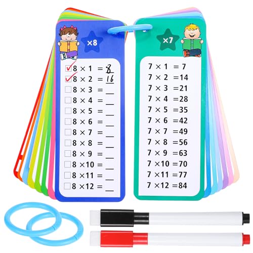 15 Stück Easy Catch-Multiplikationskarten, Mathematik-Lernkarten mit leicht zu reinigenden Markern und blauem Ring, 0–12 Lernwerkzeug für Kinder, verstärken und verstehen Klassenzimmer, Heimspiel von CIATBYYJ