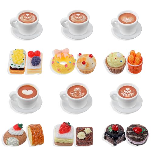 24 Stück Puppenhaus Mini Food,Miniatur Lebensmittel Zubehör,Mini Kuchen Harz Mini Kaffee,Miniatur Küche Zubehör,Puppenhaus Küche Spielharz Mini Essen von CIATBYYJ