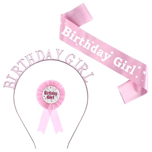 3 Stück Geburtstagsschärpe für Frauen Geburtstag Mädchen Dekorationen Set Rosa Geburtstage Mädchen Schärpe mit Pin Geburtstage Mädchen Stirnband und Party Badge Haarschmuck für Kinder Mädchen 3 Stück Geburtstagsschärpe für Frauen Geburtstag Mädchen Dekorationen Set Rosa Geburtstage Mädchen Schärpe mit Pin Geburtstage Mädchen Stirnband und Party Badge Haarschmuck für Kinder Mädchen von CIATBYYJ