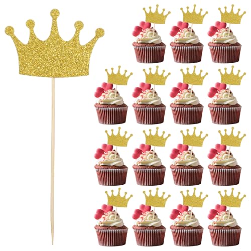40 Stück Kronen Cupcake Topper,Cupcake Deko mit Goldenem Glitzer,Tortendeko Prinzessinnen-Kronen für Hochzeit Geburtstag,Babyparty,Party Dekoration von CIATBYYJ