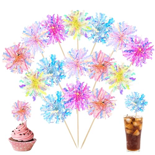 50 Stück niedliche Cupcake-Topper "Happy Birthday", Folien-Feuerwerk, Kuchendekoration für Happy Birthday Party, glitzernde Stern-Lametta-Cupcake-Topper für Kuchendekoration, Partyzubehör von CIATBYYJ