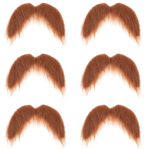 6 Stück Lustige Schnurrbart, Halloween Fake Bart, Realistischer Schnauzer zum Ankleben, Gefälschte Bärte für Cosplay Zubehör, Theme Party Weihnachten und Halloween (Braun) von CIATBYYJ
