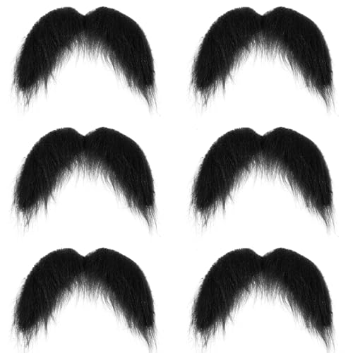 6 Stück schwarze gefälschte Schnurrbärte, zum Aufkleben auf Schnurrbart, realistische gefälschte Gesichtsbehaarung, originelle Lenker-Fake-Bart für Cosplay-Kostüme, Mottopartys und Halloween von CIATBYYJ