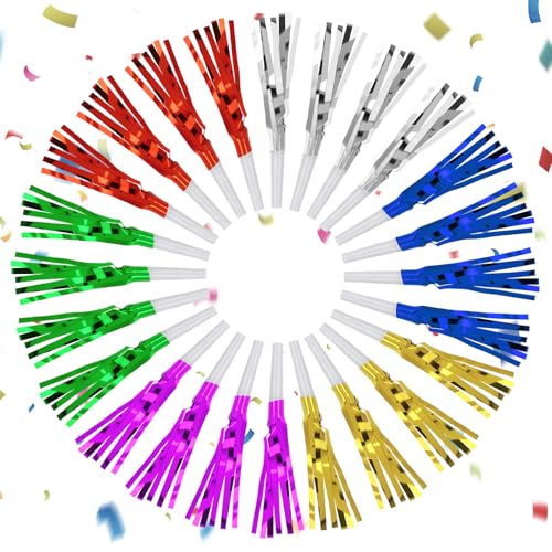 Bunte Geräuschmacher mit glitzernden Metallic-Fransen, laute Party-Gebläse, 5 verschiedene Farben, für Erwachsene, Geburtstag, Abschlussfeier, Neujahr, Partyzubehör, 24 Stück Bunte Geräuschmacher mit glitzernden Metallic-Fransen, laute Party-Gebläse, 5 verschiedene Farben, für Erwachsene, Geburtstag, Abschlussfeier, Neujahr, Partyzubehör, 24 Stück von CIATBYYJ