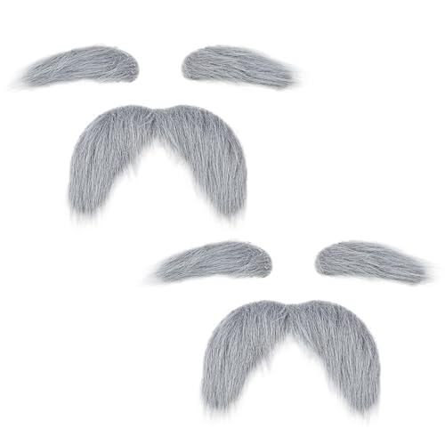 CIATBYYJ 2 Set Selbstklebend Schnurrbart und Augenbrauen für Dress Up Party Karneval Pretend Play Cosplay(Graue) von CIATBYYJ