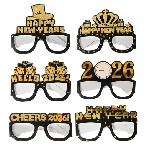CIATBYYJ 6 Stück 2026 Silvesterbrille, Schwarz-Gold, 3D-Papiergläser für 2026 Feiern, Happy New Year Glas Foto Requisiten, Neuheit News Silvester Party Favor Zubehör von CIATBYYJ