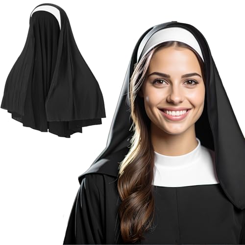 CIATBYYJ Nonne Kopfbedeckung Kostüm, Elegante Nonne Gewohnheit Kappe Kostüm Zubehör für Frauen Nonnen Schleier Kostüme für Halloween Cosplay Party (Schwarz und Weiß) von CIATBYYJ