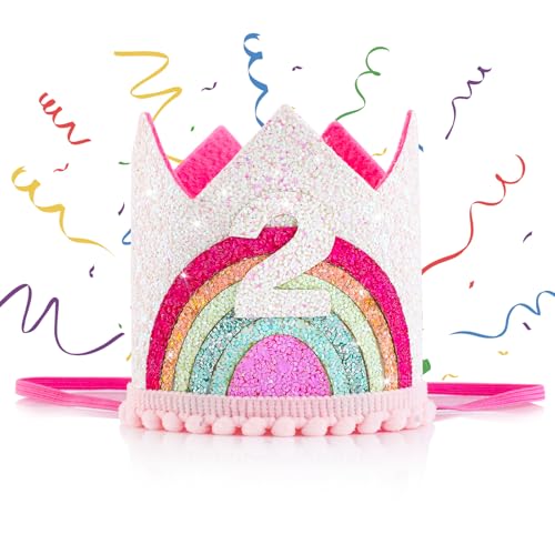 CIATBYYJ Regenbogen-Krone für 2. Glitzer, rosa Geburtstagshut, niedliche Mädchenkrone, elastische Regenbogenhut, Geburtstagsdekorationen für Mädchen, Geburtstagszubehör für Party, Foto-Requisiten CIATBYYJ Regenbogen-Krone für 2. Glitzer, rosa Geburtstagshut, niedliche Mädchenkrone, elastische Regenbogenhut, Geburtstagsdekorationen für Mädchen, Geburtstagszubehör für Party, Foto-Requisiten von CIATBYYJ