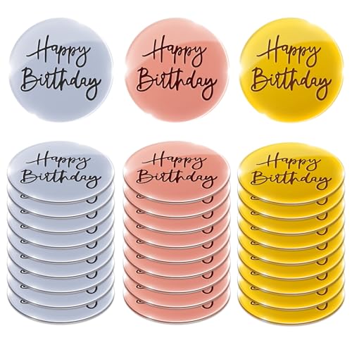 Cupcake-Topper "Happy Birthday", Acryl, Mini-Spiegel-Cupcake-Disc, Tablett, 3 Farben, rund, graviert, Happy Birthday-Kuchenaufsätze für Geburtstage, Party, DIY, Cupcakes, Dekoration (Gold/Silber von CIATBYYJ