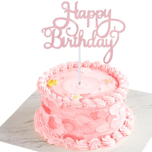 1 Stück Happy Birthday Tortendeko,Golden Glitzer Cake Topper Geburtstag,Tortendeko Geburtstag mit Stock,Cupcake Happy Birthday Cake Topper für Geburtstagstorte,Partyfeier(Roségold) von CIATBYYJ
