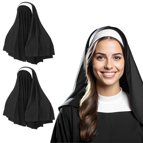 Nonne Kopfbedeckung Kostüm, Elegante Nonne Gewohnheit Kappe Kostüm Zubehör für Frauen, Nonnen Schleier Kostüme für Halloween Cosplay Party, Nonnen Kopfbedeckung Zubehör (Schwarz und Weiß) von CIATBYYJ