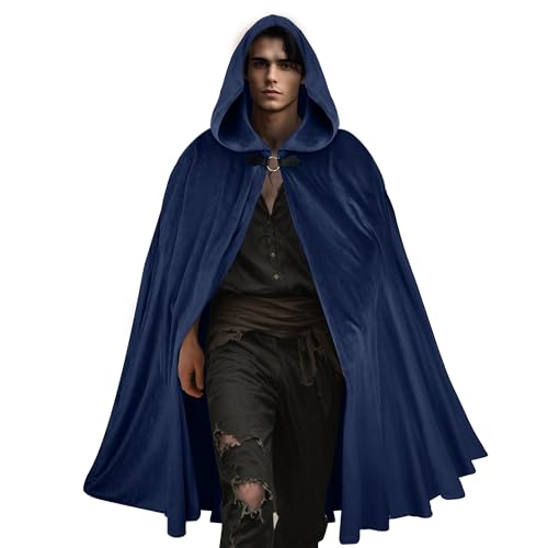 CICOCI Mittelalterlicher Samt-Umhang mit Kapuze für Herren, Renaissance-Umhang mit Kapuze, Halloween-Kostüm, Blau, Einheitsgröße CICOCI Mittelalterlicher Samt-Umhang mit Kapuze für Herren, Renaissance-Umhang mit Kapuze, Halloween-Kostüm, Blau, Einheitsgröße von CICOCI