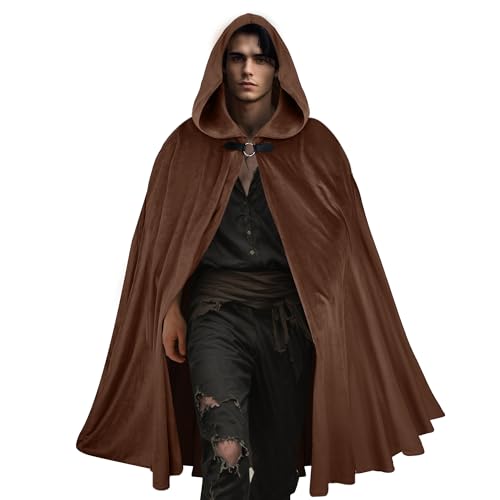 CICOCI Mittelalterlicher Samt-Umhang mit Kapuze für Herren, Renaissance-Umhang mit Kapuze, Halloween-Kostüm, Braun, Einheitsgröße von CICOCI