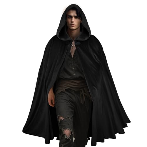 CICOCI Mittelalterlicher Samt-Umhang mit Kapuze für Herren, Renaissance-Umhang mit Kapuze, Halloween-Kostüm, Schwarz, Einheitsgröße CICOCI Mittelalterlicher Samt-Umhang mit Kapuze für Herren, Renaissance-Umhang mit Kapuze, Halloween-Kostüm, Schwarz, Einheitsgröße von CICOCI