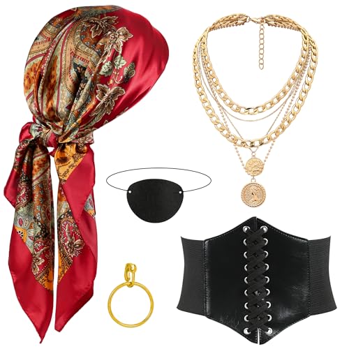 CICOCI Piratenkostüm-Zubehör-Set für Herren, Piratenhut, Kopftuch, Korsett, Gürtel, Kleiderzubehör von CICOCI
