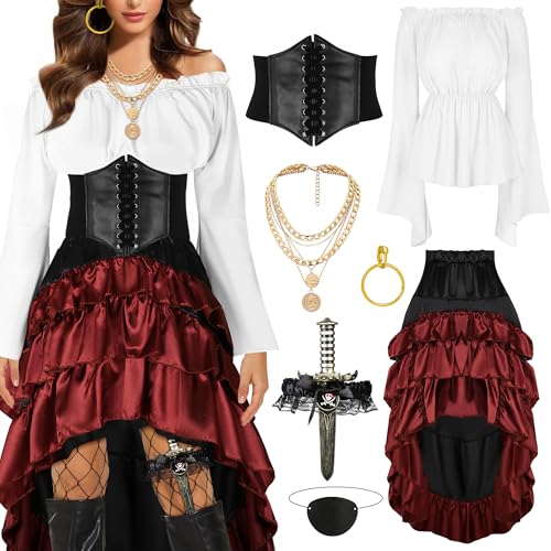CICOCI Piratenkostüm für Damen, Renaissance-Korsett, Steampunk-Rock, Oberteil, Piraten-Zubehör, komplette Outfits, Weiss/opulenter Garten, M CICOCI Piratenkostüm für Damen, Renaissance-Korsett, Steampunk-Rock, Oberteil, Piraten-Zubehör, komplette Outfits, Weiss/opulenter Garten, M von CICOCI