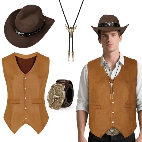 CICOCO Western-Outfits Cowboy-Kostüm für Herren, Erwachsene, klassisch, Cowboy-Weste, Hut, Bolo-Holloween-Kostüm CICOCO Western-Outfits Cowboy-Kostüm für Herren, Erwachsene, klassisch, Cowboy-Weste, Hut, Bolo-Holloween-Kostüm von CICOCI