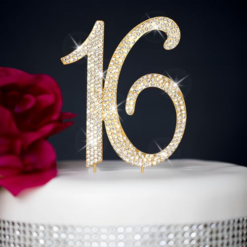 CIEHER Sweet 16 Tortenaufsatz "Cheers to 16" zum 16. Geburtstag, glitzernd, 16 Stück, goldfarben CIEHER Sweet 16 Tortenaufsatz "Cheers to 16" zum 16. Geburtstag, glitzernd, 16 Stück, goldfarben von CIEHER