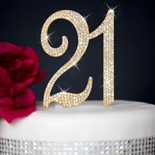 CIEHER Tortenaufsatz zum 21. Geburtstag, Metall, Strasssteine, Kuchendekoration zum 21. Geburtstag, goldene Dekoration zum 21. Geburtstag CIEHER Tortenaufsatz zum 21. Geburtstag, Metall, Strasssteine, Kuchendekoration zum 21. Geburtstag, goldene Dekoration zum 21. Geburtstag von CIEHER