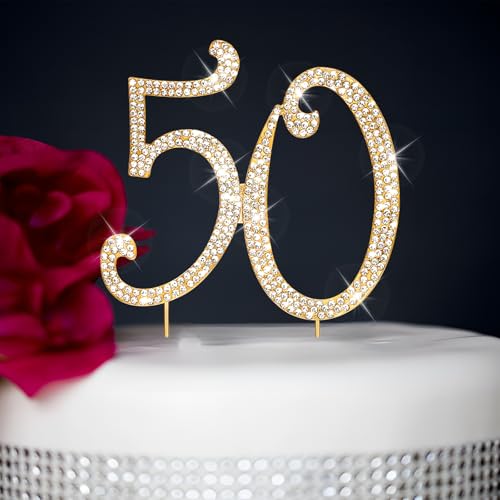CIEHER Tortenaufsatz zum 50. Geburtstag, Metall, Strasssteine, Premium-Kuchenaufsätze zum 50. Geburtstag, goldene Dekoration für Frauen CIEHER Tortenaufsatz zum 50. Geburtstag, Metall, Strasssteine, Premium-Kuchenaufsätze zum 50. Geburtstag, goldene Dekoration für Frauen von CIEHER